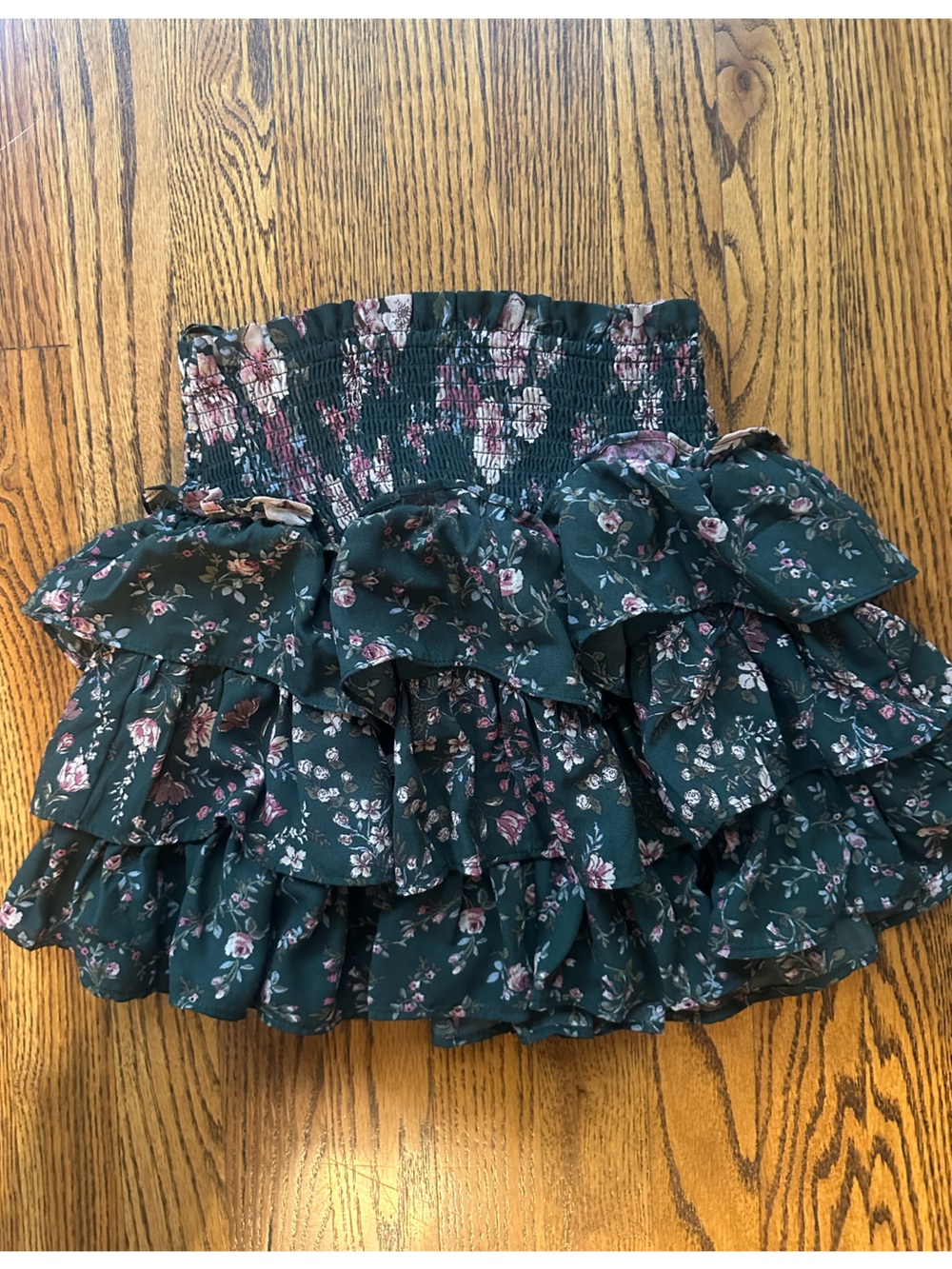 Altar'd State Dark Teal Floral Tiered Mini Skirt